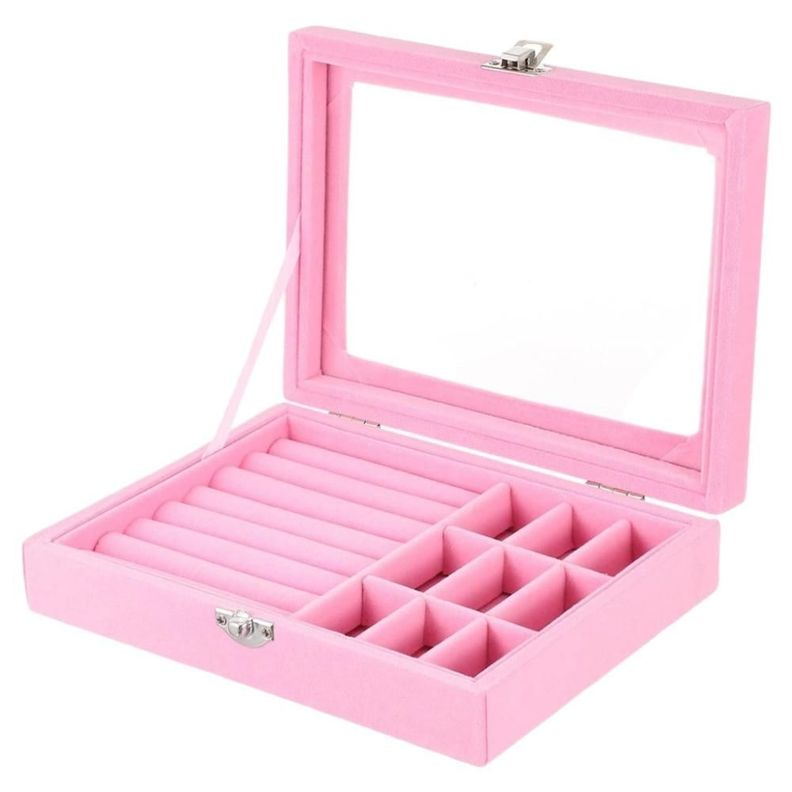 Joyero Exhibidor Organizador De Joyas Con Tapa Rosa-0
