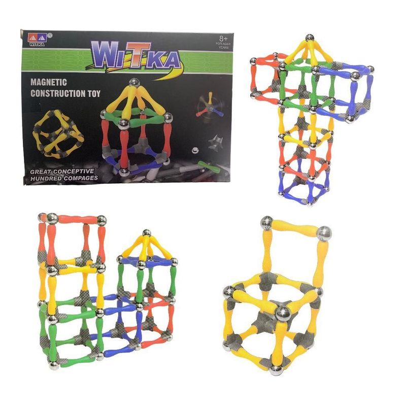 Barras Varillas Magnéticas Didácticas Bolitas Acero 96 Pcs-0