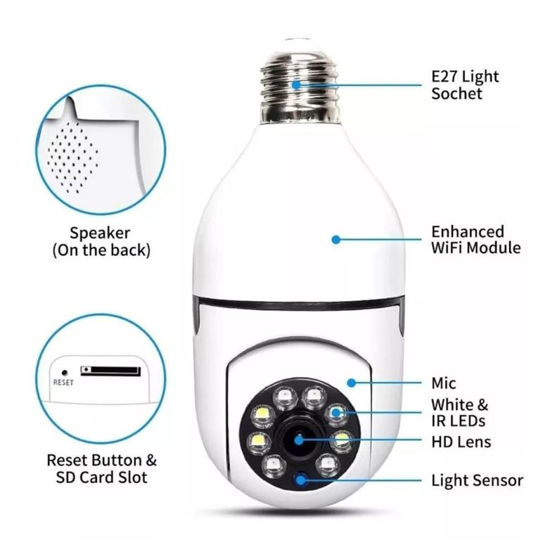 Cámara De Seguridad Wifi Vision Nocturna 360° Hd Soquete-2
