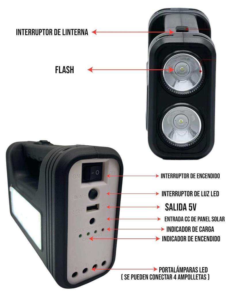 Kit Solar De Emergencia Recargable Portátil Led + Ampolletas + Panel -3