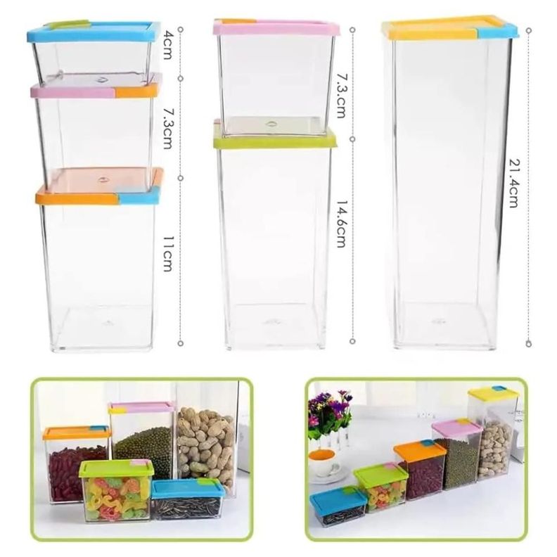 Set 6 Frascos Contenedores De Alimentos Tapa Hermética Apilable-1