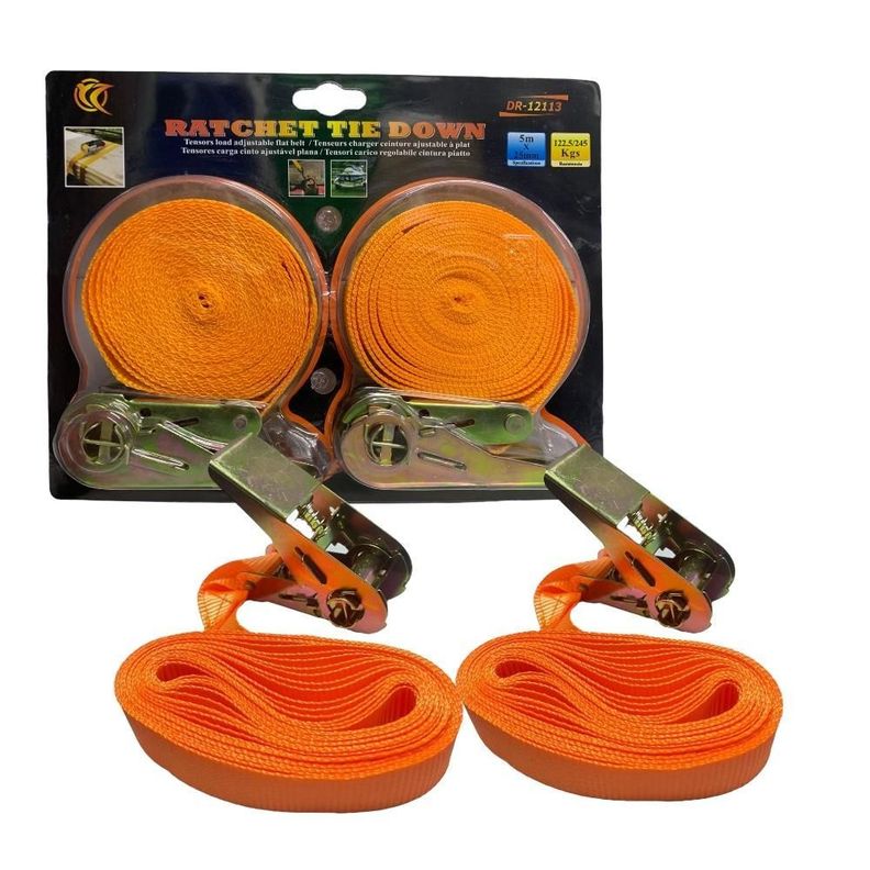 Set 2 Eslinga Ratchet Tie Down 5 Metros 245 Kg-0
