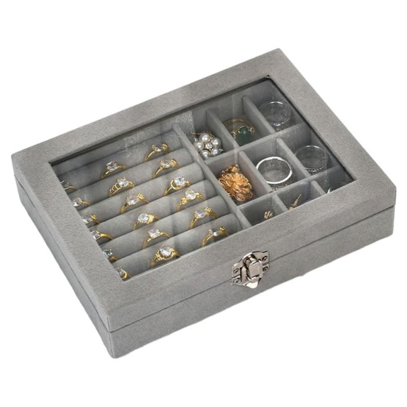 Joyero Exhibidor Organizador De Joyas Con Tapa Gris -0