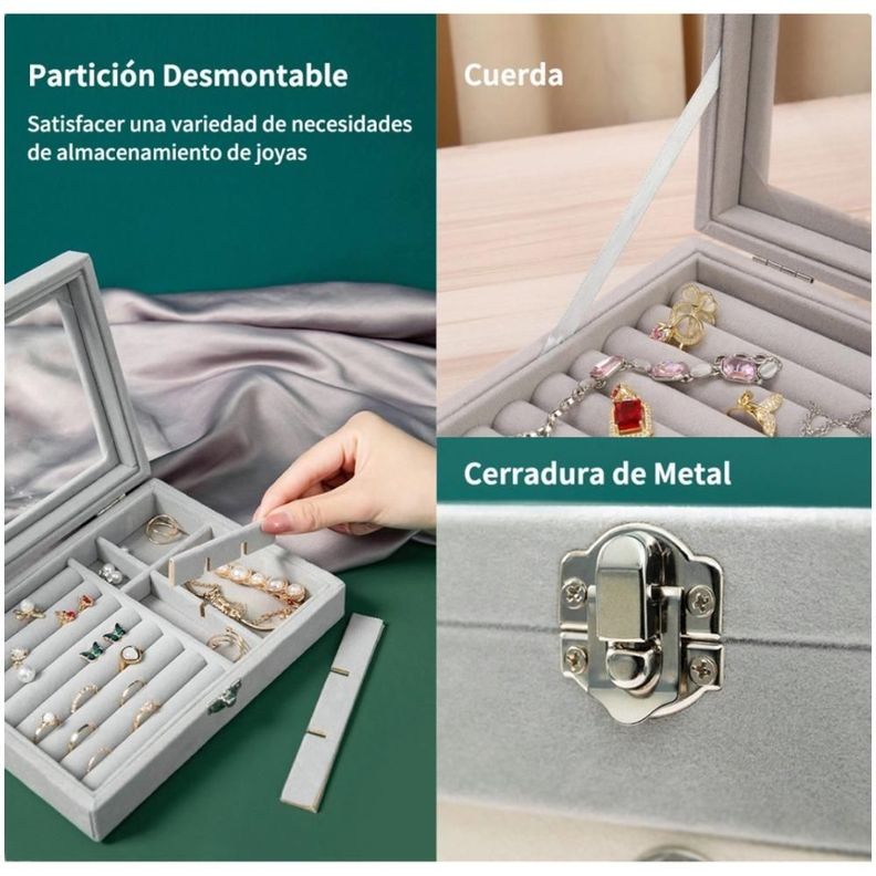 Joyero Exhibidor Organizador De Joyas Con Tapa Gris -1