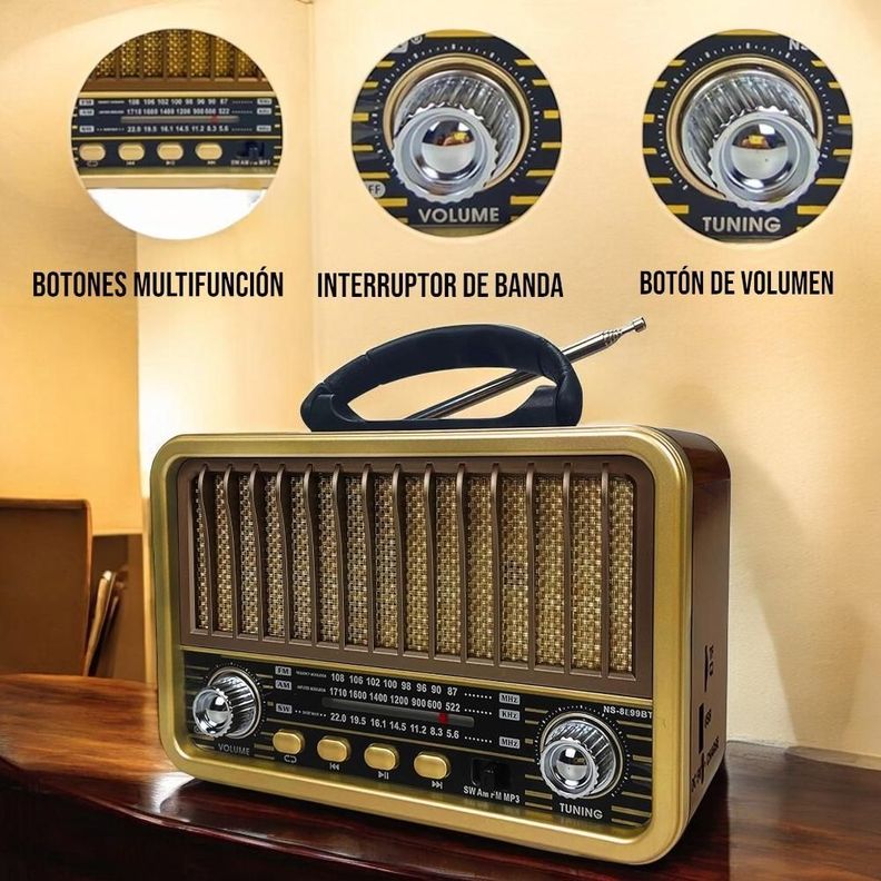 Radio Portátil Bluetooth Recargable Y A Pilas  Am/FM MP3 Vintage-1