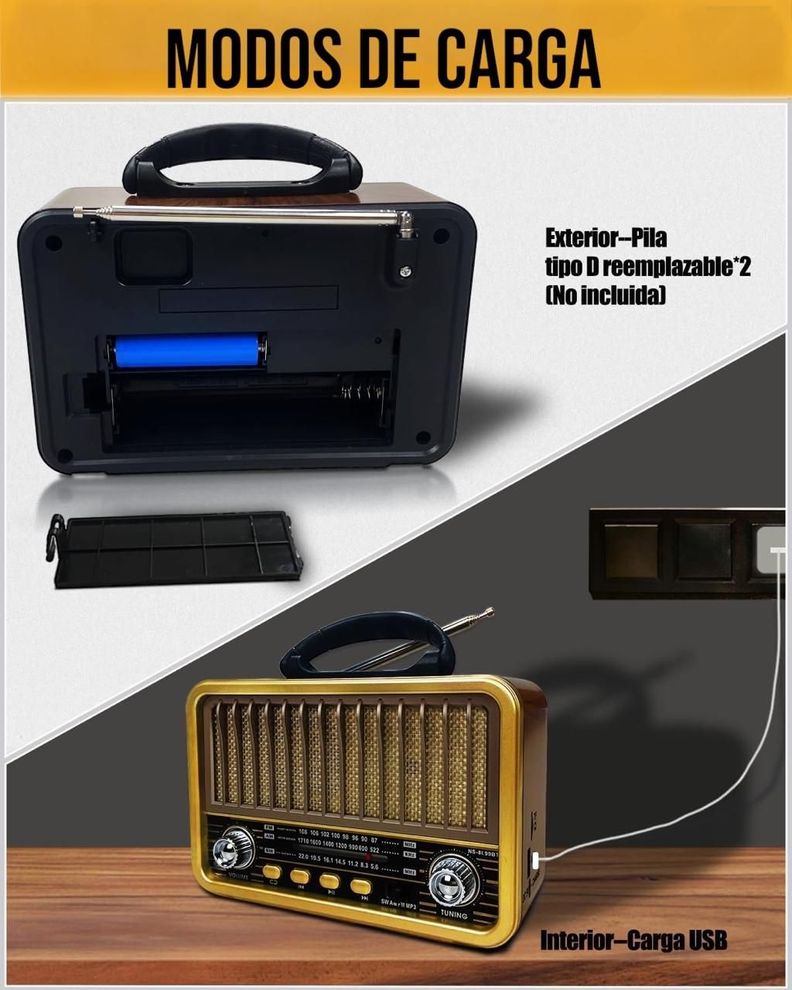 Radio Portátil Bluetooth Recargable Y A Pilas  Am/FM MP3 Vintage-2