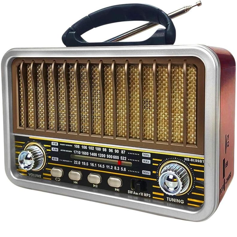 Radio Portatil Bluetooth Recargable Y A Pilas Am/FM MP3 Vintage