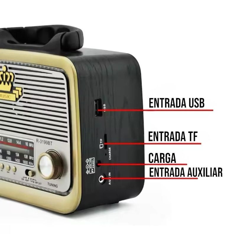 Radio Portátil Linterna Bluetooth Recargable Y A Pilas Retro Vintage-4