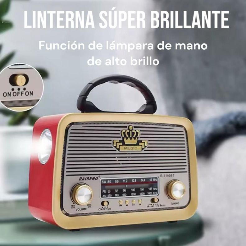 Radio Portátil Linterna Bluetooth Recargable Y A Pilas Retro Vintage-5