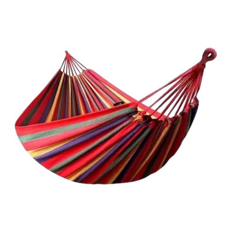 Hamaca Colgante Camping 75x195 Cm 100% Algodón Rayas Rojo -0