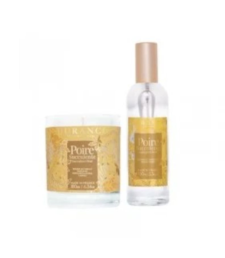 Caja Vela Perfumada 180grs + Perfume Ambiental Spray 100ml Pera Jugosa-1