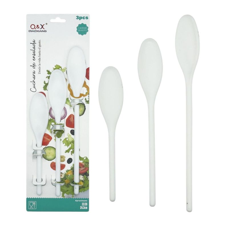 Juego de 3 cucharas plásticas largas blancas para servir y medir ingredientes-0