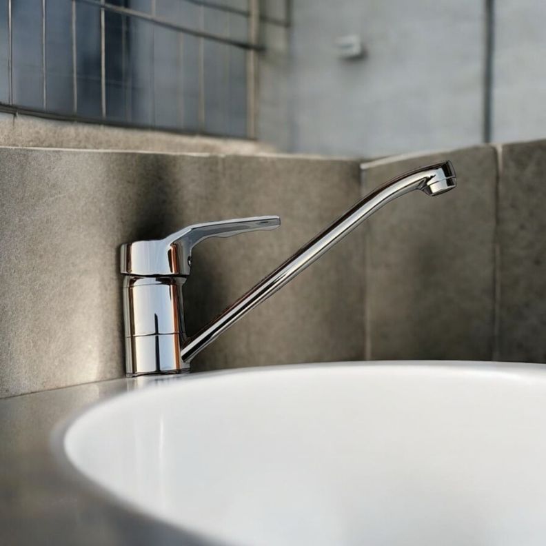 Grifo Monomando Cuello Largo para Baño Ares en Acero Inoxidable-1