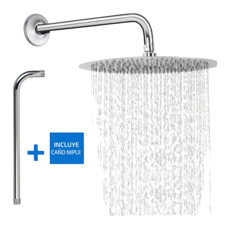 Kit Brazo De Ducha 30Cm + Plato Redondo N8 en Acero Inoxidable-0