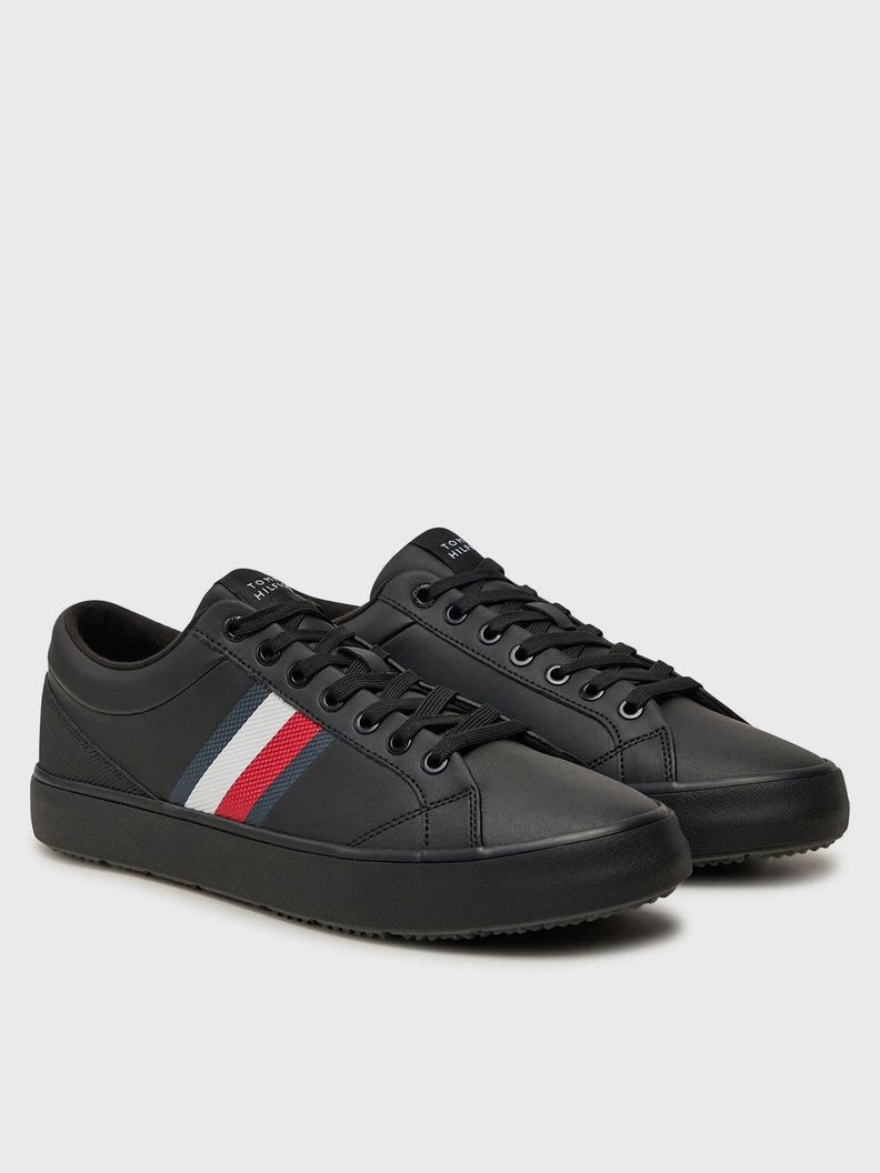 Zapatillas Core Stripe De Cuero Negro Tommy Hilfiger-0