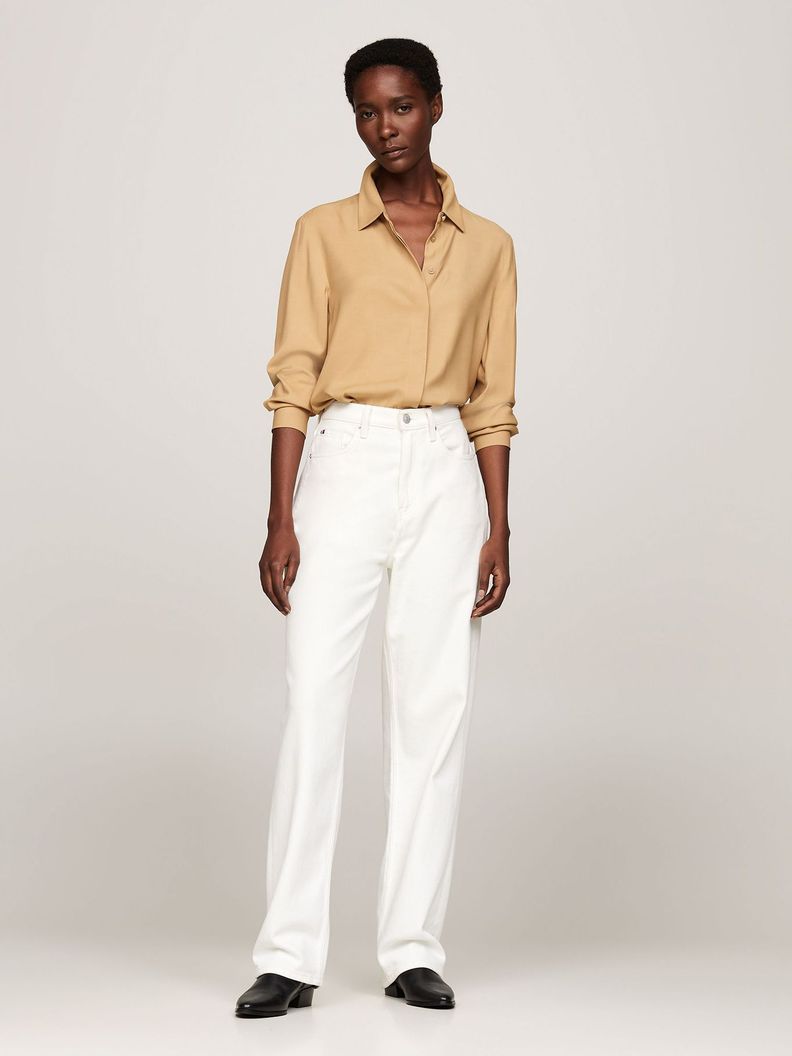 Camisa Amplia Con Logo Metálico Beige Tommy Hilfiger-1