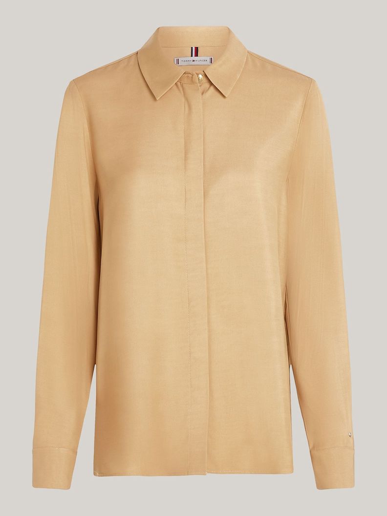 Camisa Amplia Con Logo Metálico Beige Tommy Hilfiger-4