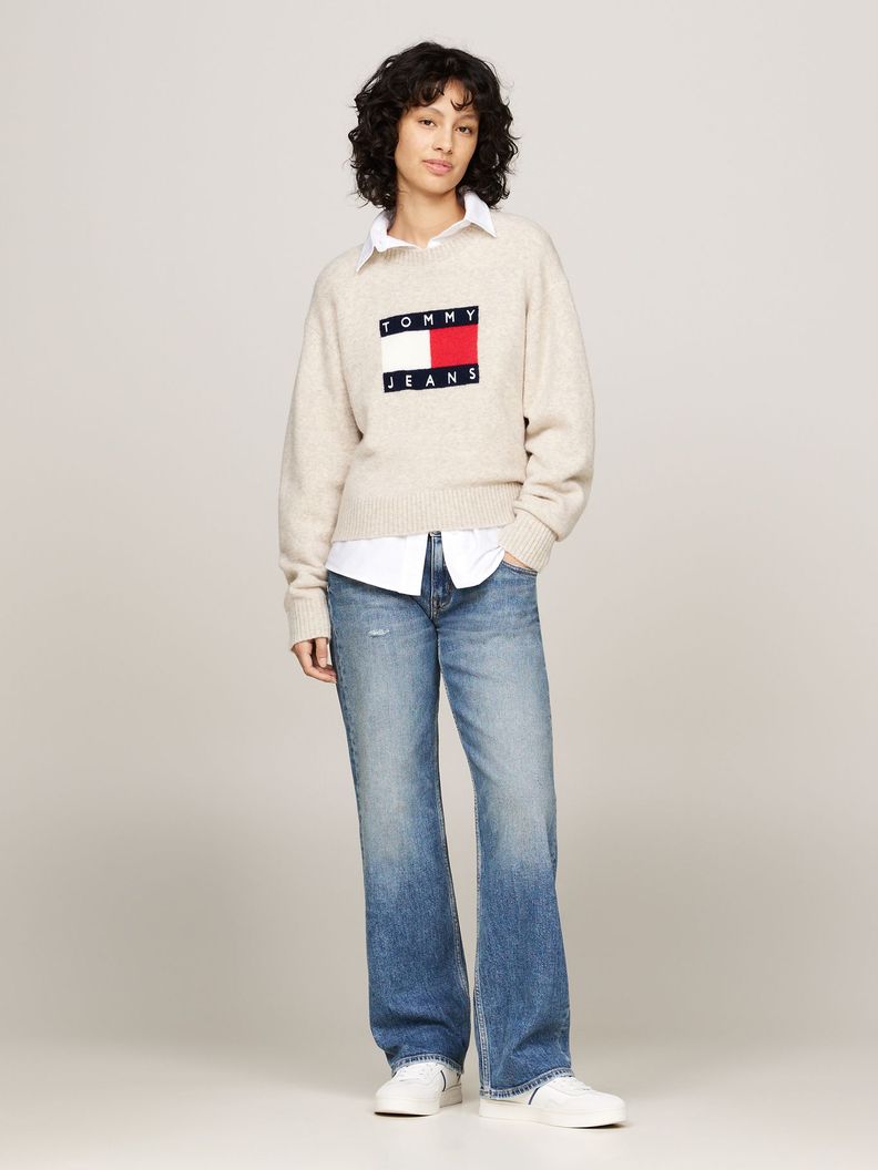 Sweater De Melánge Con Logo Flag Beige Tommy Hilfiger-1