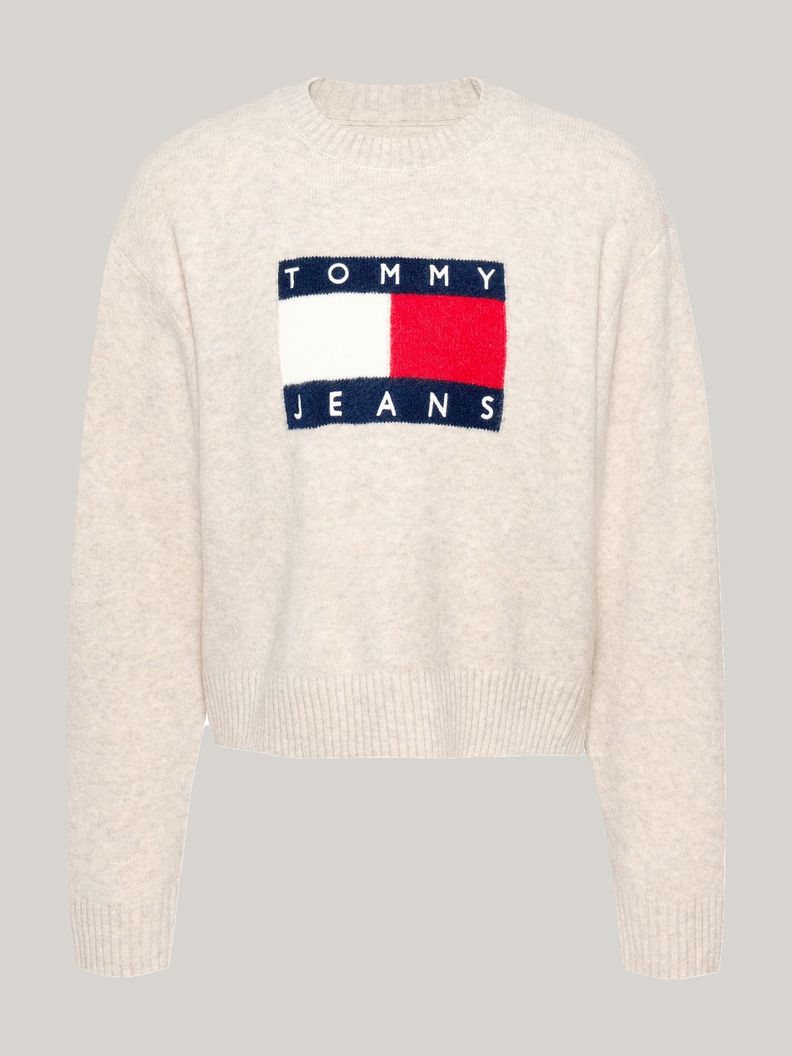 Sweater De Melánge Con Logo Flag Beige Tommy Hilfiger-4
