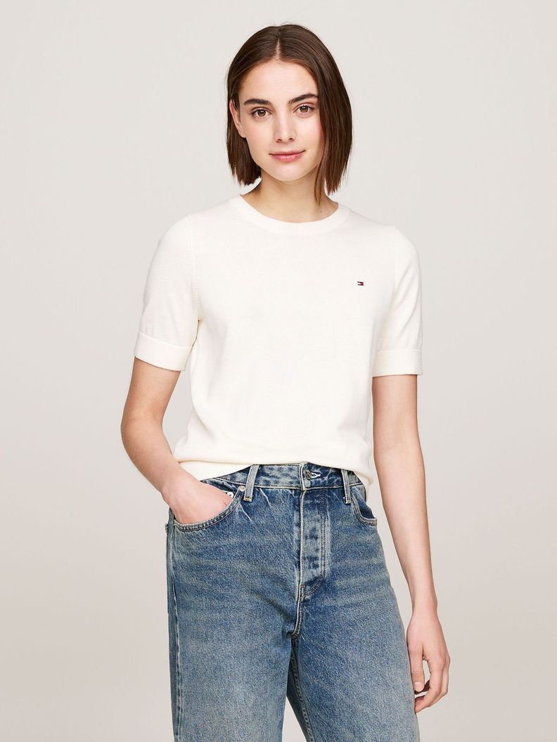 Sweater Solid Con Logo Blanco Tommy Hilfiger-0