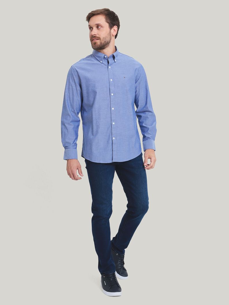 Camisa De Vestir Classic Con Logo Azul Tommy Hilfiger-1