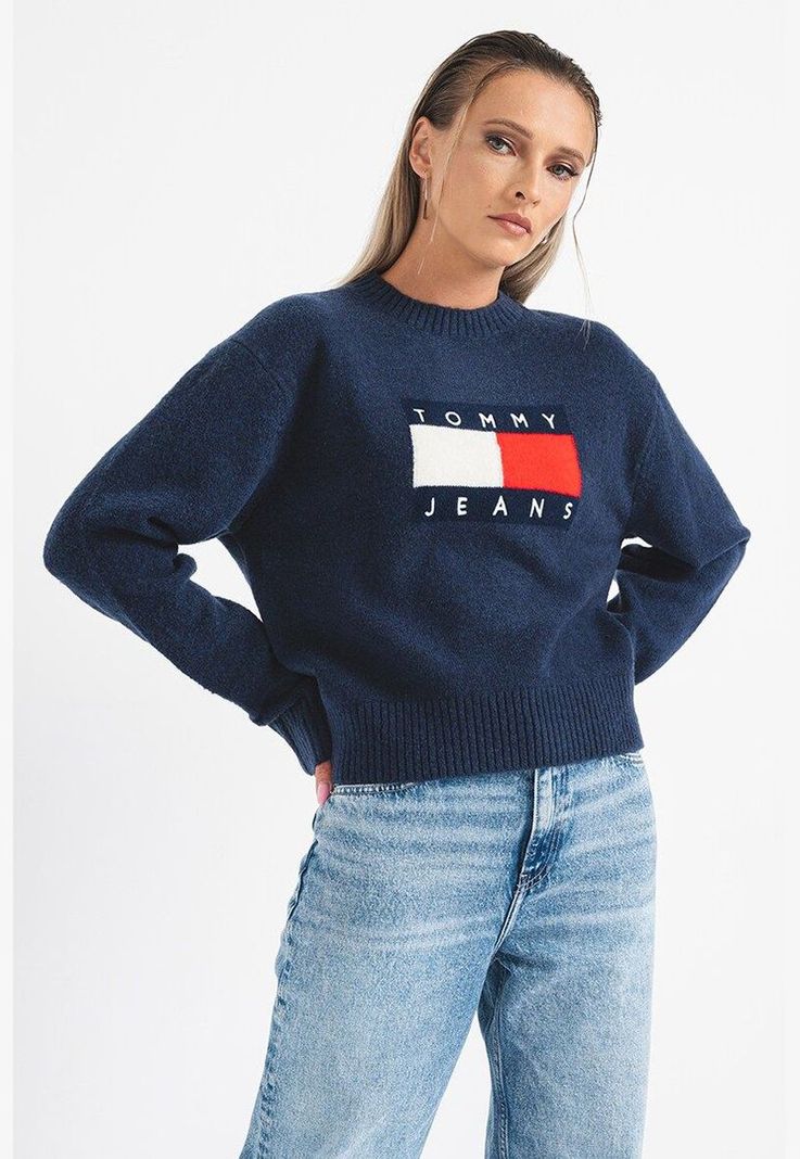 Sweater De Melánge Con Logo Flag Azul Tommy Hilfiger-2