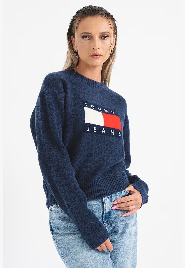 Sweater De Melánge Con Logo Flag Azul Tommy Hilfiger-3