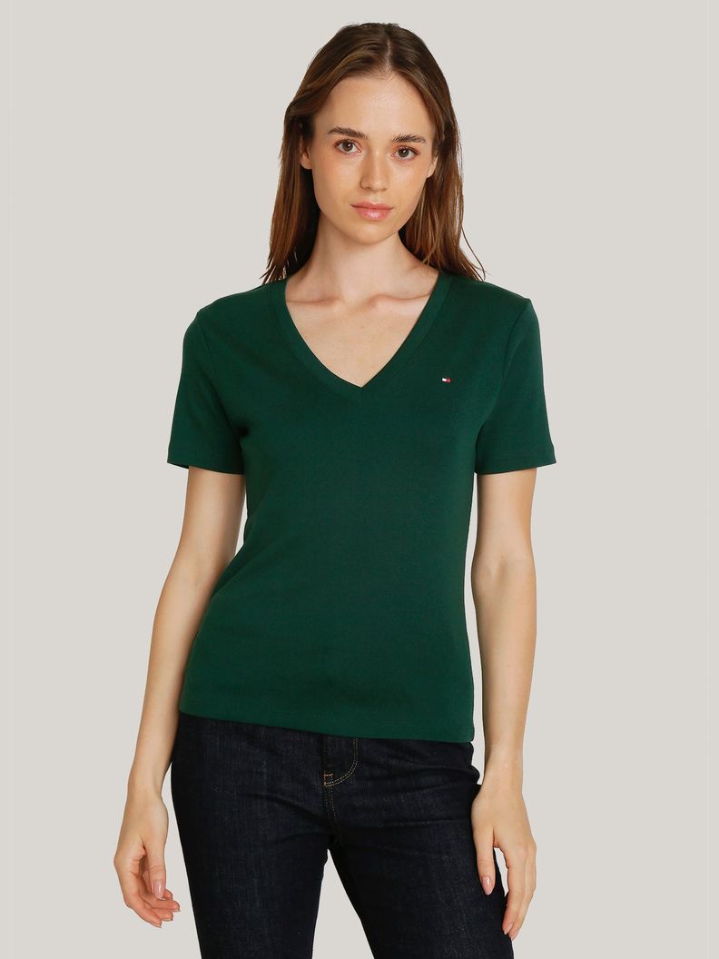 Polera V-Neck Rayas Slim Fit Verde Tommy Hilfiger-0