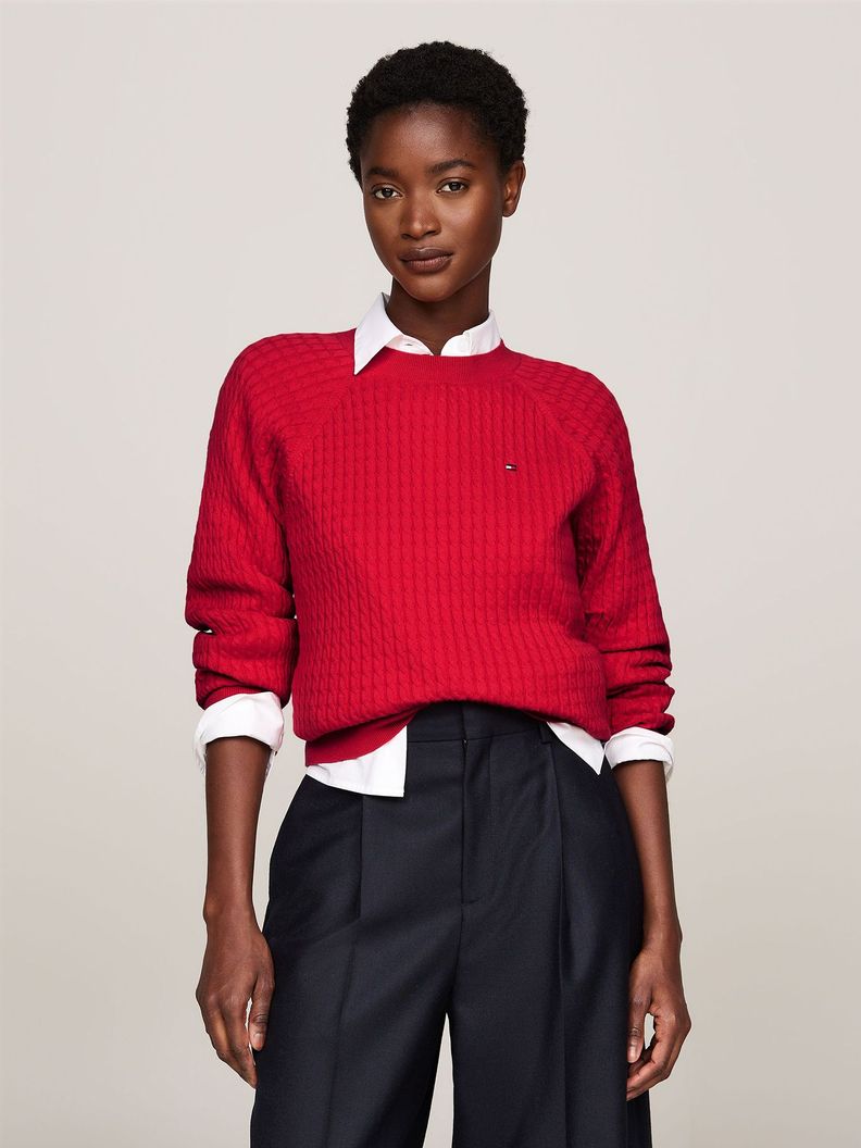 Sweater Relaxed De Punto Trenzado Rojo Tommy Hilfiger-0