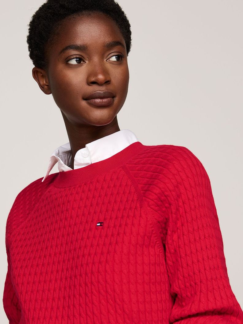 Sweater Relaxed De Punto Trenzado Rojo Tommy Hilfiger-3