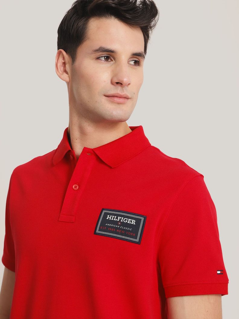 Polo Solid Label Con Logo Rojo Tommy Hilfiger-3