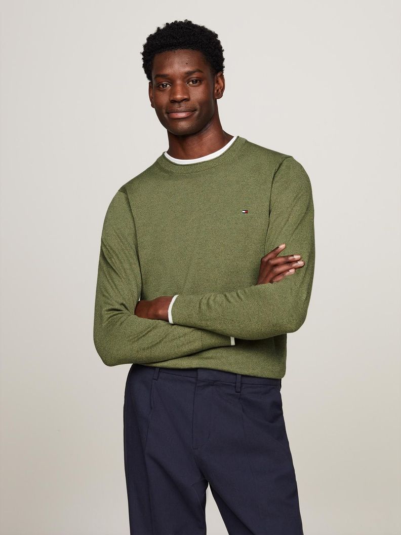 Sweater De Punto Mouliné C-Neck Verde Tommy Hilfiger-0