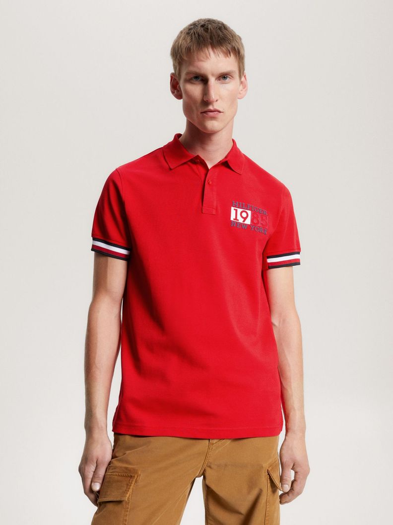 Polo Ribeteado Corte Slim Y Logo Rojo Tommy Hilfiger-0