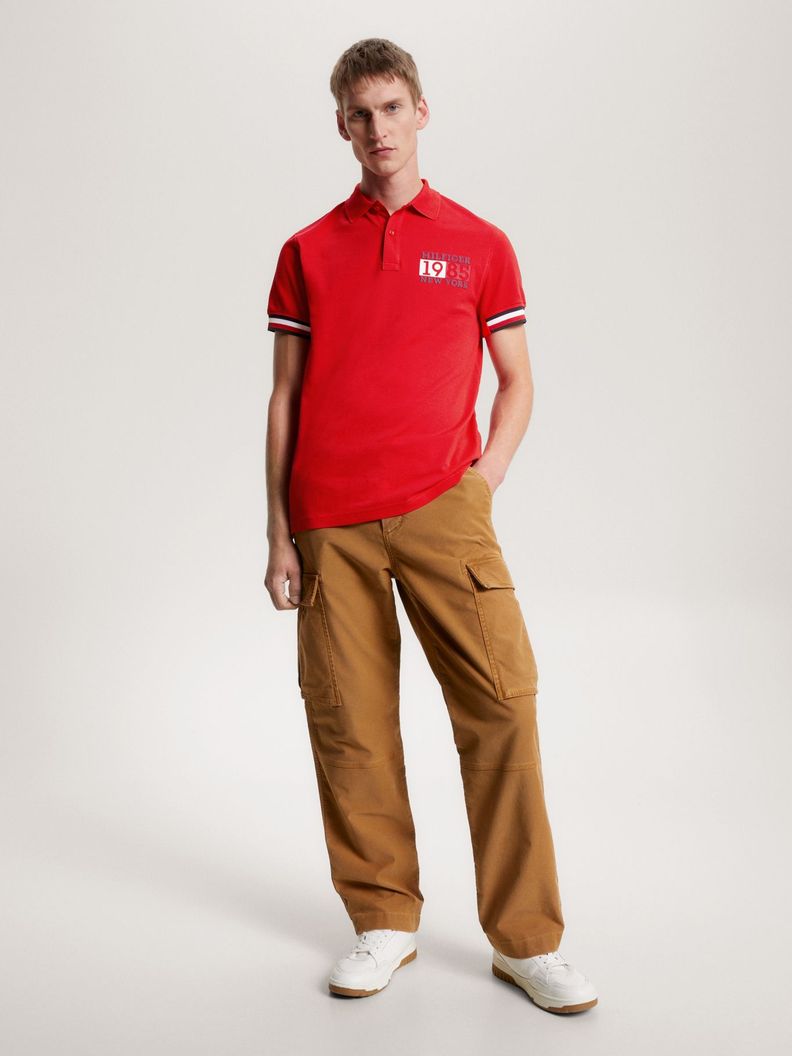 Polo Ribeteado Corte Slim Y Logo Rojo Tommy Hilfiger-1