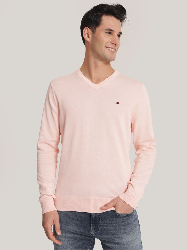 Sweater Básico Signature V-Neck Rosado Tommy Hilfiger-0