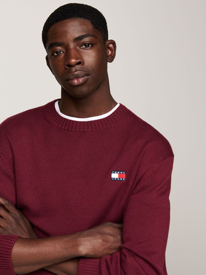 Sweater Con Logo De Parche Burdeo Tommy Hilfiger-3