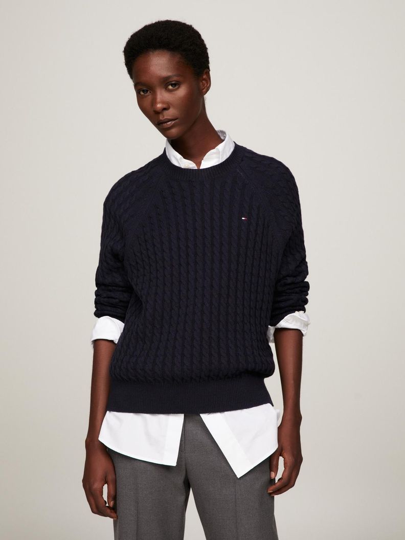 Sweater Relaxed De Punto Trenzado Azul Tommy Hilfiger-0