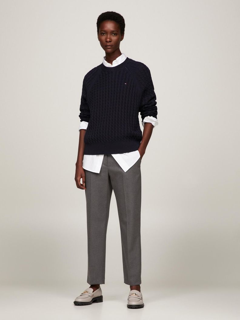 Sweater Relaxed De Punto Trenzado Azul Tommy Hilfiger-1
