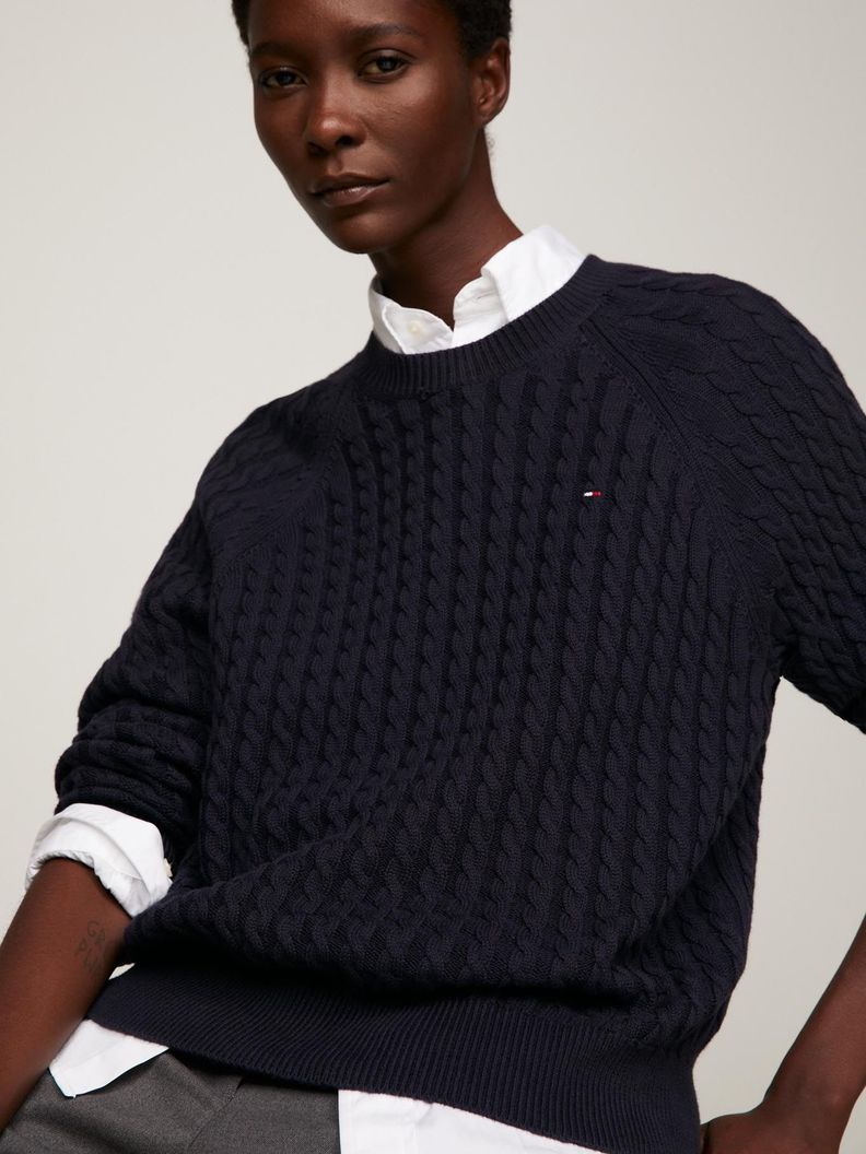 Sweater Relaxed De Punto Trenzado Azul Tommy Hilfiger-3
