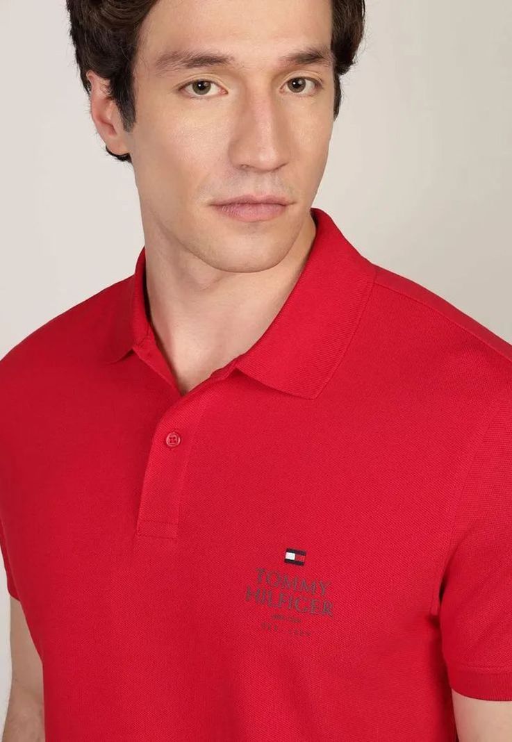Polo Ic Stack Con Logo Regular Fit Rojo Tommy Hilfiger-3