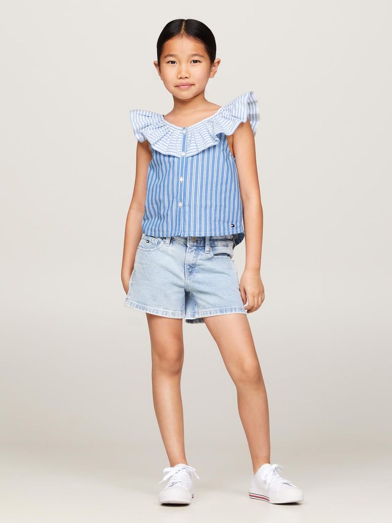 Blusa A Rayas Con Vuelos Celeste Tommy Hilfiger-1