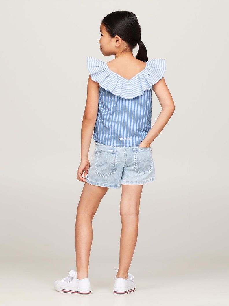 Blusa A Rayas Con Vuelos Celeste Tommy Hilfiger-2