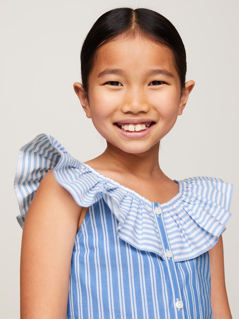Blusa A Rayas Con Vuelos Celeste Tommy Hilfiger-3