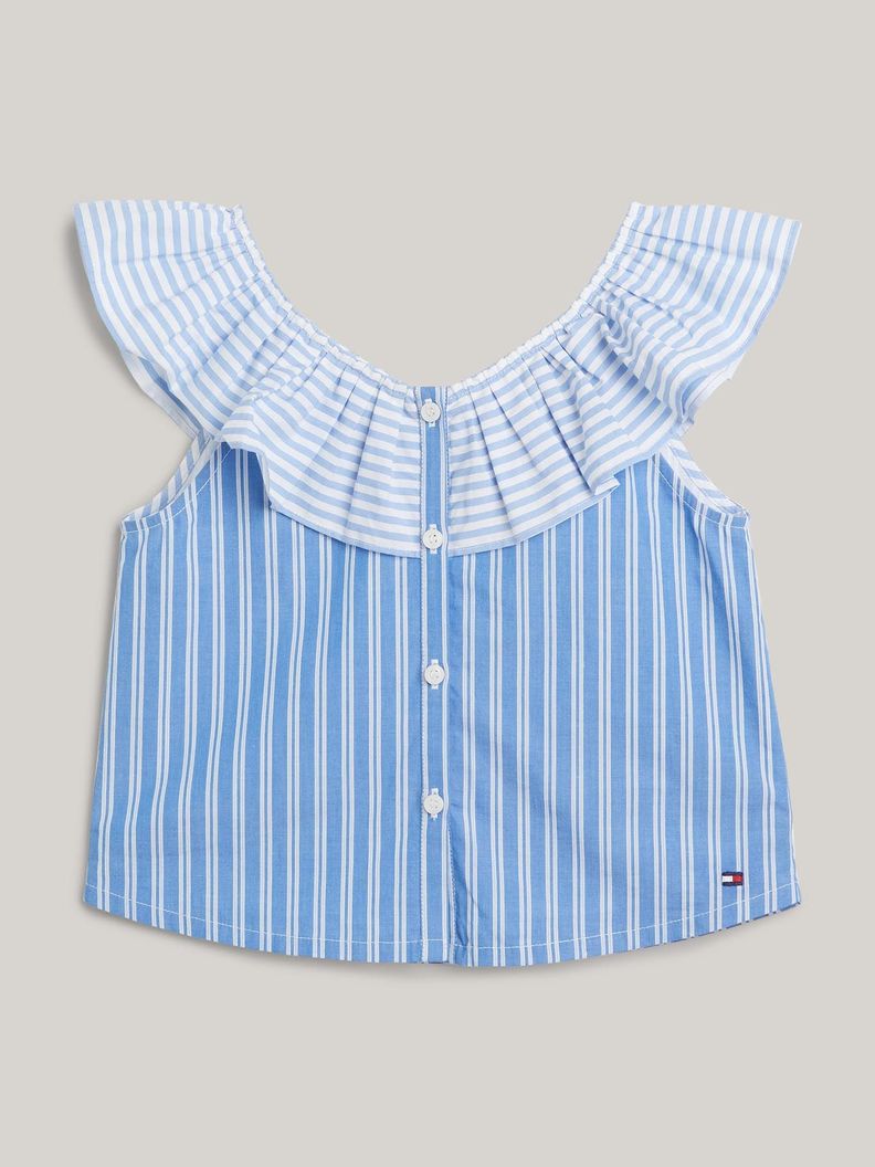 Blusa A Rayas Con Vuelos Celeste Tommy Hilfiger-4