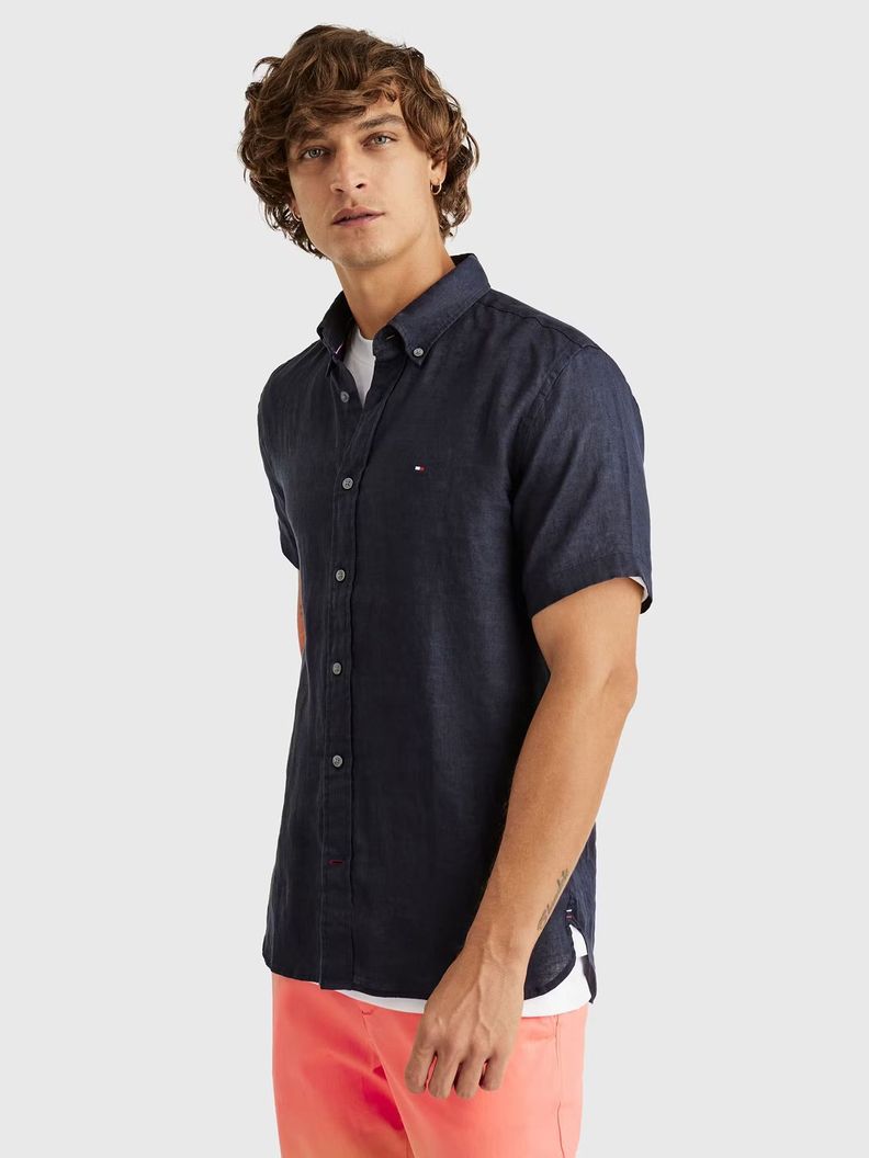 Camisa Premium De Lino Regular Fit Azul Tommy Hilfiger-0