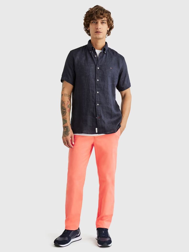 Camisa Premium De Lino Regular Fit Azul Tommy Hilfiger-1