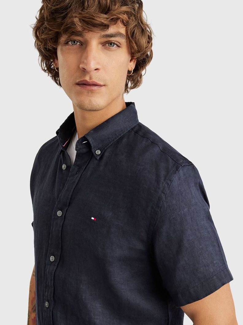 Camisa Premium De Lino Regular Fit Azul Tommy Hilfiger-3