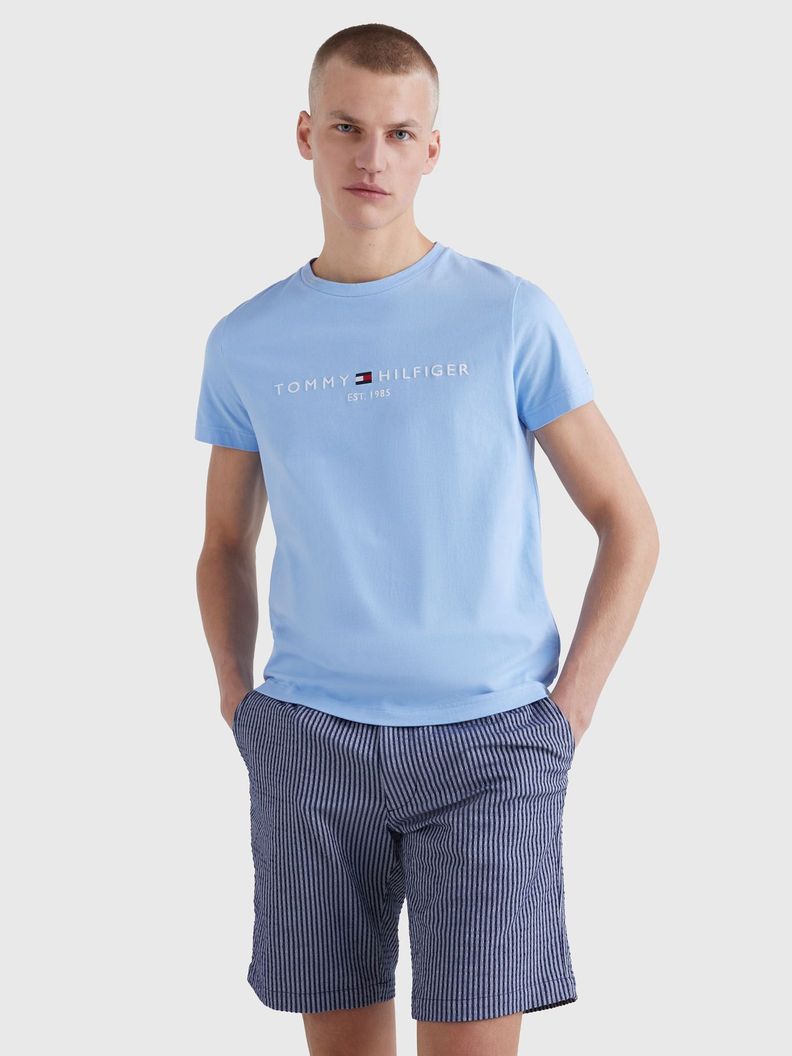 Polera Organic/Con Logo Slim Fit Celeste Tommy Hilfiger-0