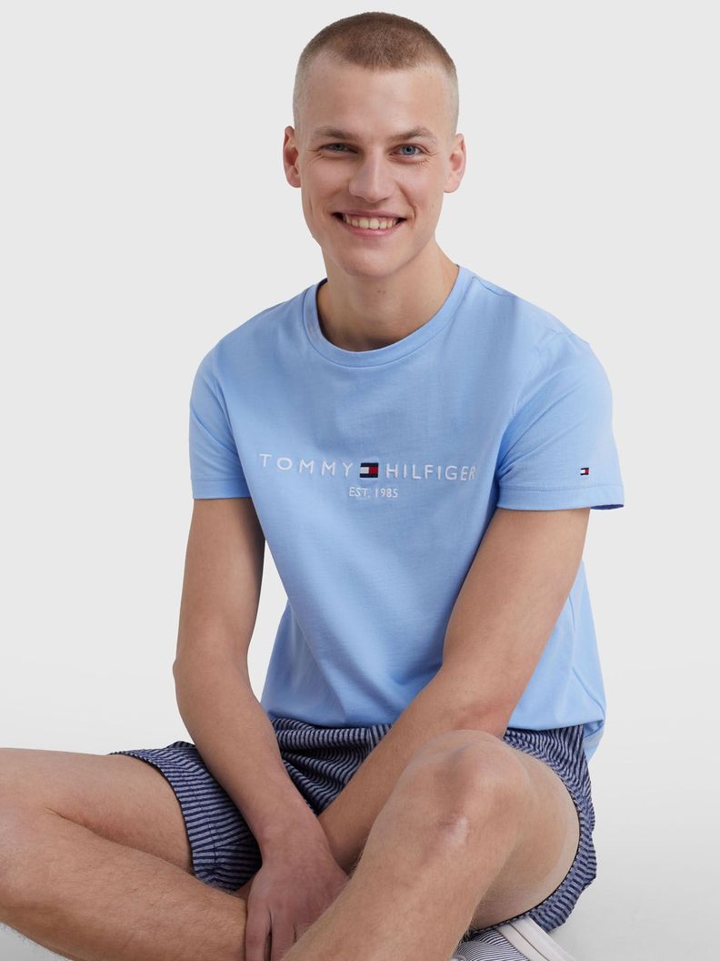 Polera Organic/Con Logo Slim Fit Celeste Tommy Hilfiger-3