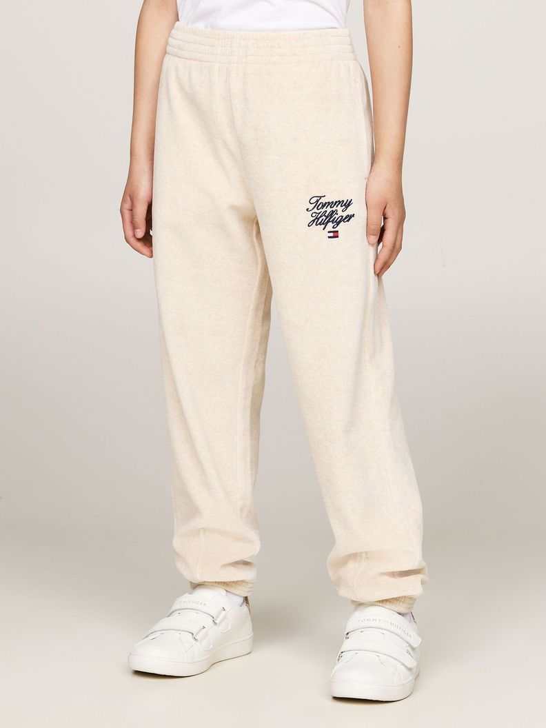 Joggers De Niña Con Logo Script Beige Tommy Hilfiger-1